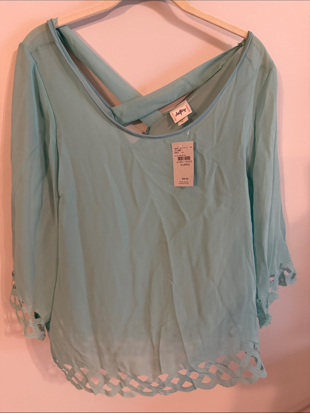 Daytrip Aqua Cross-Back Tunic with Lattice Hem